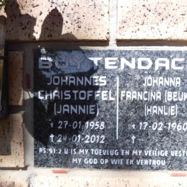 BUYTENDACH Johannes Christoffel 1958-2012 &amp; Johanna Francina BEUKES 1960-