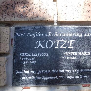 KOTZE Sarel Clifford 1948-2015 &amp; Hester Maria 1948-