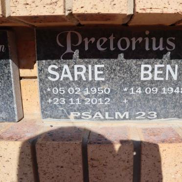 PRETORIUS Ben 1948- & Sarie 1950-2012