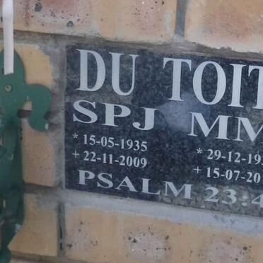 TOIT S.P.J., du 1935-2009 &amp; M.M. 1939-2014