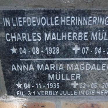 MÜLLER Charles Malherbe 1928-2000 &amp; Anna Maria Magdalena 1935-2018