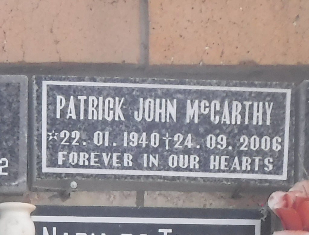 MCCARTHY Patrick John 1940-2006