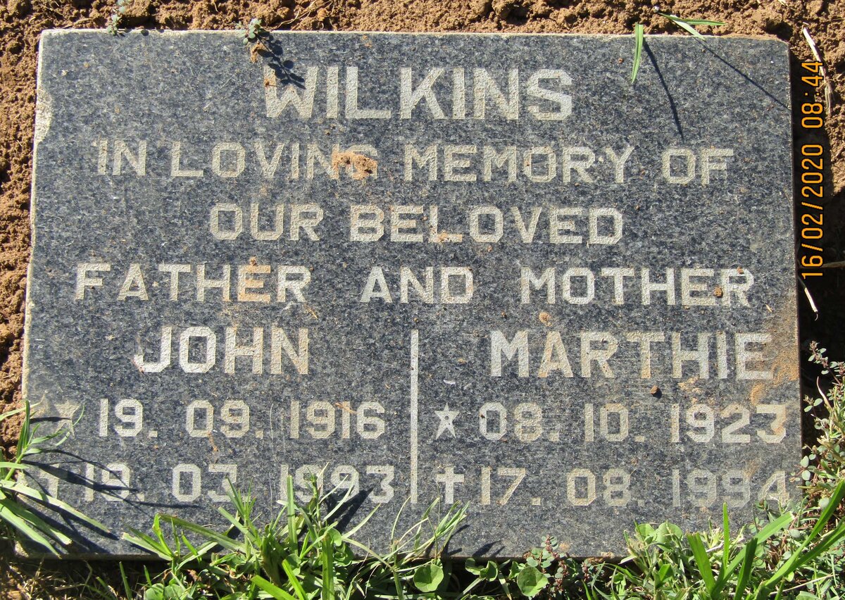 WILKINS John 1916-1993 &amp; Marthie 1923-1994