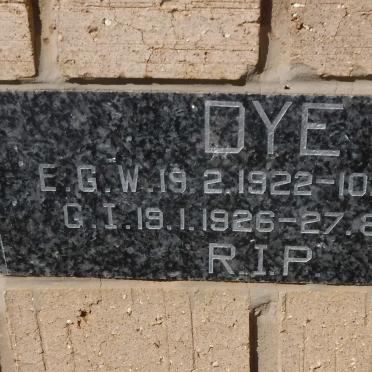 DYE E.G.W. 1922-1996 &amp; G.I. 1926 - 1987