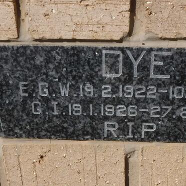 DYE E.G.W. 1922-1996 &amp; G.I. 1926 - 1987