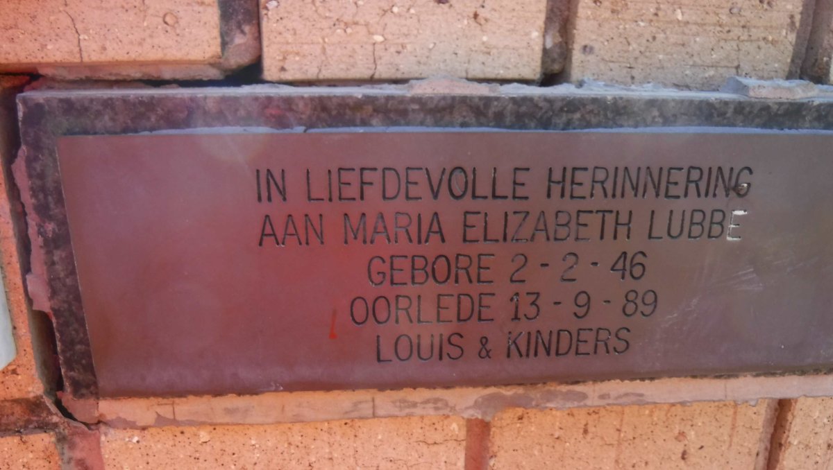 LUBBE Maria Elizabeth 1946-1989