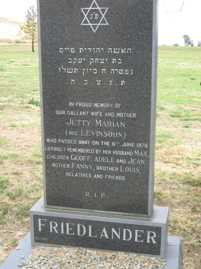 FRIEDLANDER Jetty Marian nee LEVINSOHN -1976