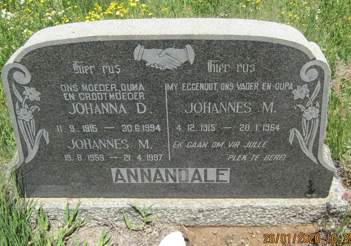 ANNANDALE Johannes M. 1915-1964 &amp; Johanna D. 1915-1994 :: ANNANDALE Johannes M. 1959-1997