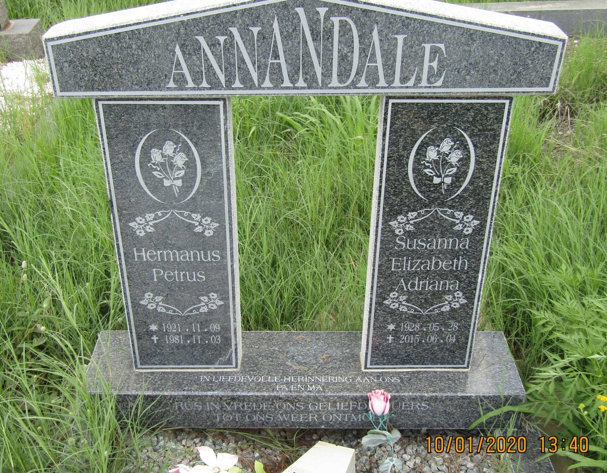 ANNANDALE Hermanus Petrus 1921-1981 &amp; Susanna Elizabeth Adriana 1928-2015