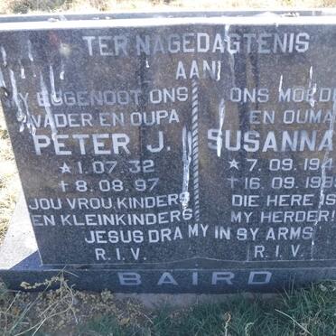 BAIRD Pieter J. 1932-1997 &amp; Susanna M. 1940-1989