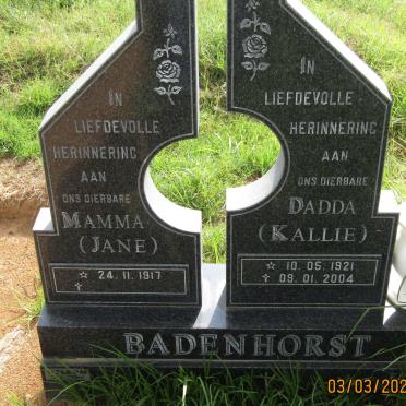 BADENHORST Kallie 1921-2004 &amp; Jane 1917 -