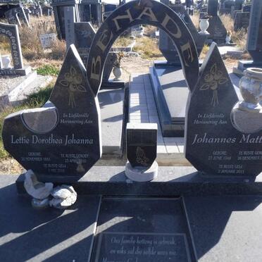 BENADE Johannes Matthys 1948-2012 &amp; Lettie Dorothea Johanna 1951-2010