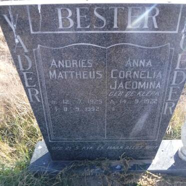 BESTER Andries Mattheus 1925-1992 &amp; Anna Cornelia Jacomina DE KLERK 1922-