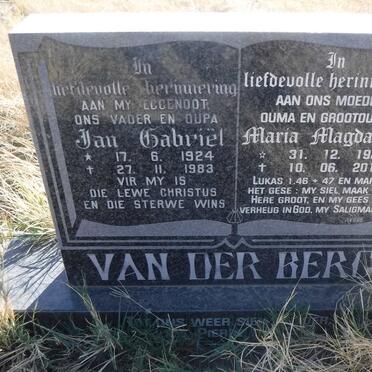BERG Jan Gabriel, van der 1924-1983 &amp; Maria Magdalena 1927-2010