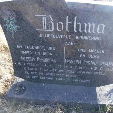 BOTHMA Jacobus Hendricks 1930-1995 &amp; Fransina Johanna Susanna 1936-2002