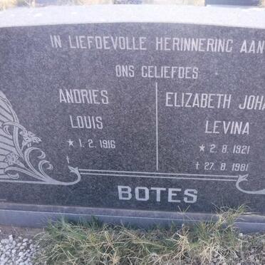 BOTES Andries Louis 1916- &amp; Elizabeth Johanna Levina 1921-1981