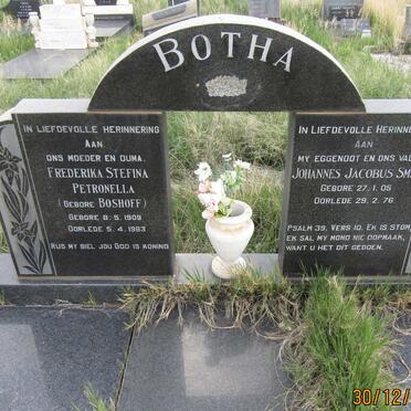 BOTHA Johannes Jacobus Smith 1905-1976 &amp; Frederika Stefina Petronella BOSHOFF 1909-1983