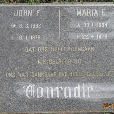 CONRADIE John F. 1892-1976 &amp; Maria E. 1894-1979