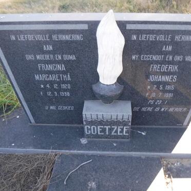 COETZEE Frederik Johannes 1915-1981 &amp; Francina Margaretha 1920-1998