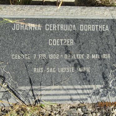 COETZER Johanna Gertruida Dorothea 1902-1958
