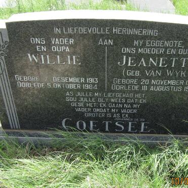 COETSEE Willie 1913-1984 &amp; Jeanette VAN WYK 1919-1977