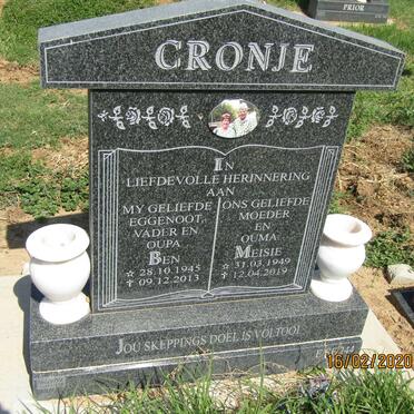 CRONJE Ben 1945-2013 &amp; Meisie 1949-2019