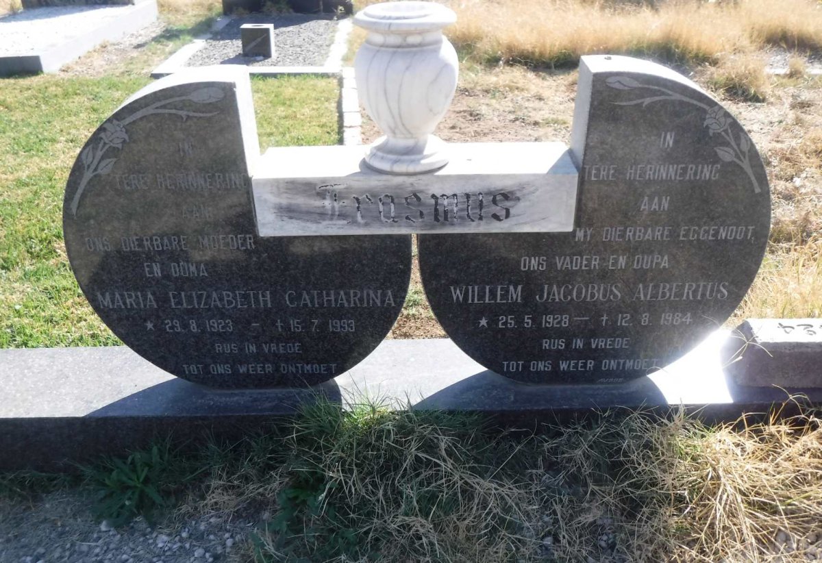 ERASMUS Willem Jacobus Albertus 1928-1984 &amp; Maria Elizabeth Catharina 1923-1993