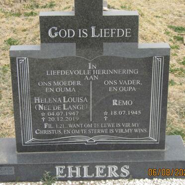 EHLERS Remo 1945- & Helena Louisa DE LANGE 1947-2019