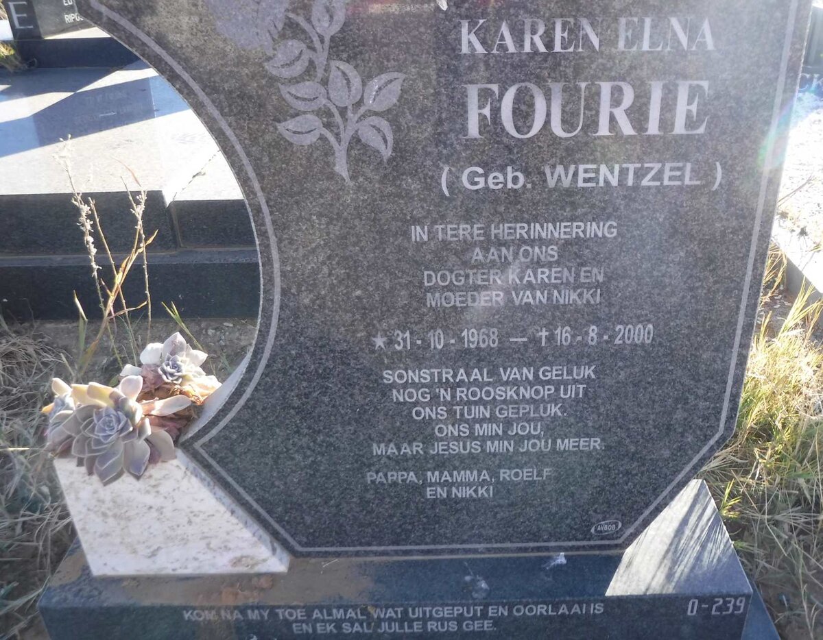 FOURIE Karen Elna nee WENTZEL 1968-2000
