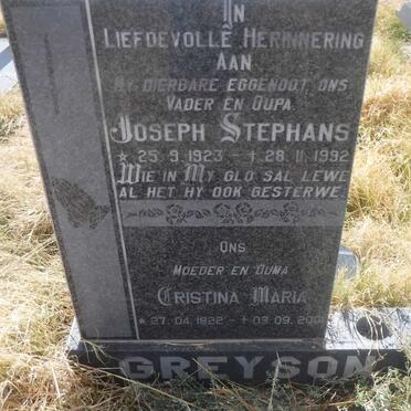 GREYSON Joseph Stephans 1923-1992 &amp; Cristina Maria 1922-2001