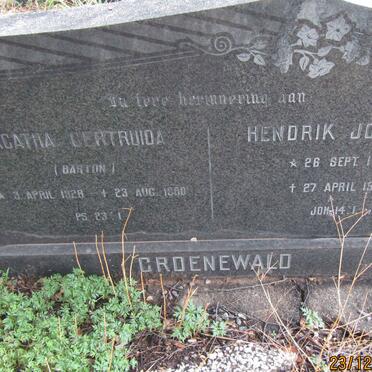 GROENEWALD Hendrik Johannes 1922-1974 &amp; Agatha Gertruida BARTON 1928-1980