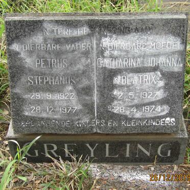 GREYLING Petrus Stephanus 1922-1977 &amp; Catharina Johanna Beatrix 1927-1974