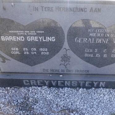 GREYVENSTEYN Barend Greyling 1922-2012 &amp; Geraldine Vera 1924-1988