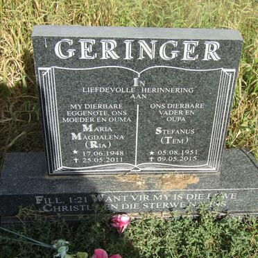 GERINGER Stefanus 1951-2015 &amp; Maria Magdalena 1948-2011