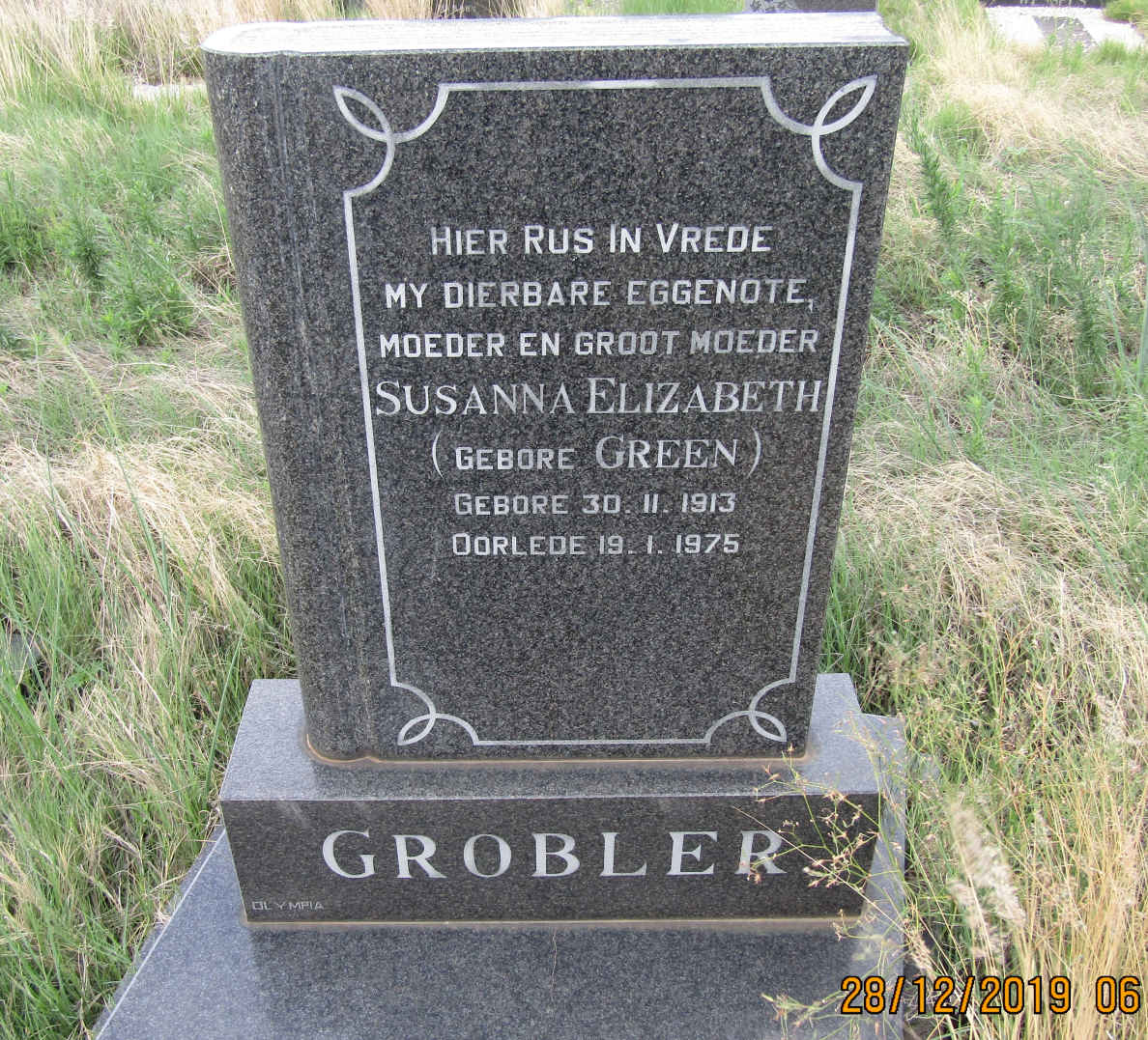 GROBLER Susanna Elizabeth nee GREEN 1913-1975