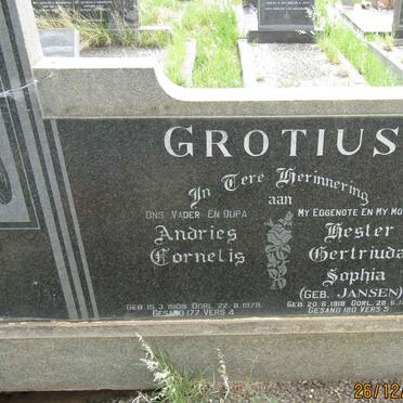 GROTIUS Andries Cornelis  1909-1979 &amp; Hester Gertruida Sophia JANSEN 1918-1970