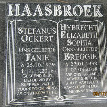 HAASBROEK Stefanus Ockert 1929-2018 &amp; Hybrecht Elizabeth Sophia 1938-2018