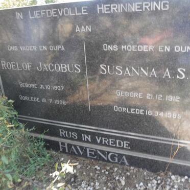 HAVENGA Roelof Jacobus 1907-1992 &amp; Susanna A.S.J. 1912-1985
