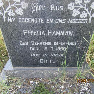 HAMMAN Frieda nee BEHRENS 1913-1959