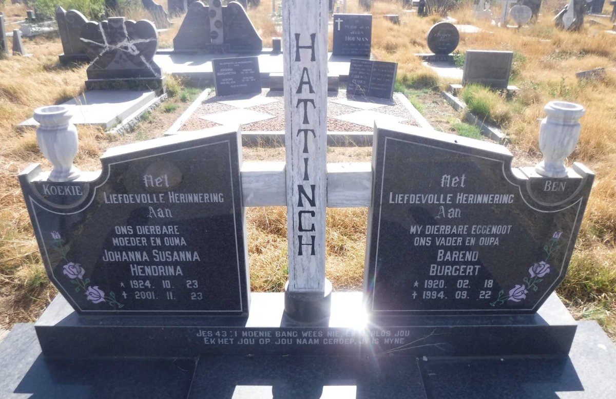 HATTINGH Barend Burgert 1920-1994 &amp; Johanna Susanna Hendrina 1924-2001 :: HATTINGH Andre 1945-2008