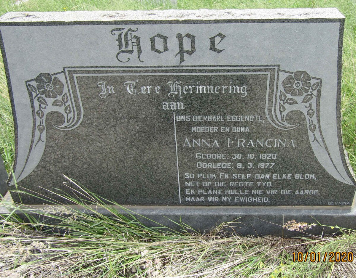 HOPE Anna Francina 1920-1977