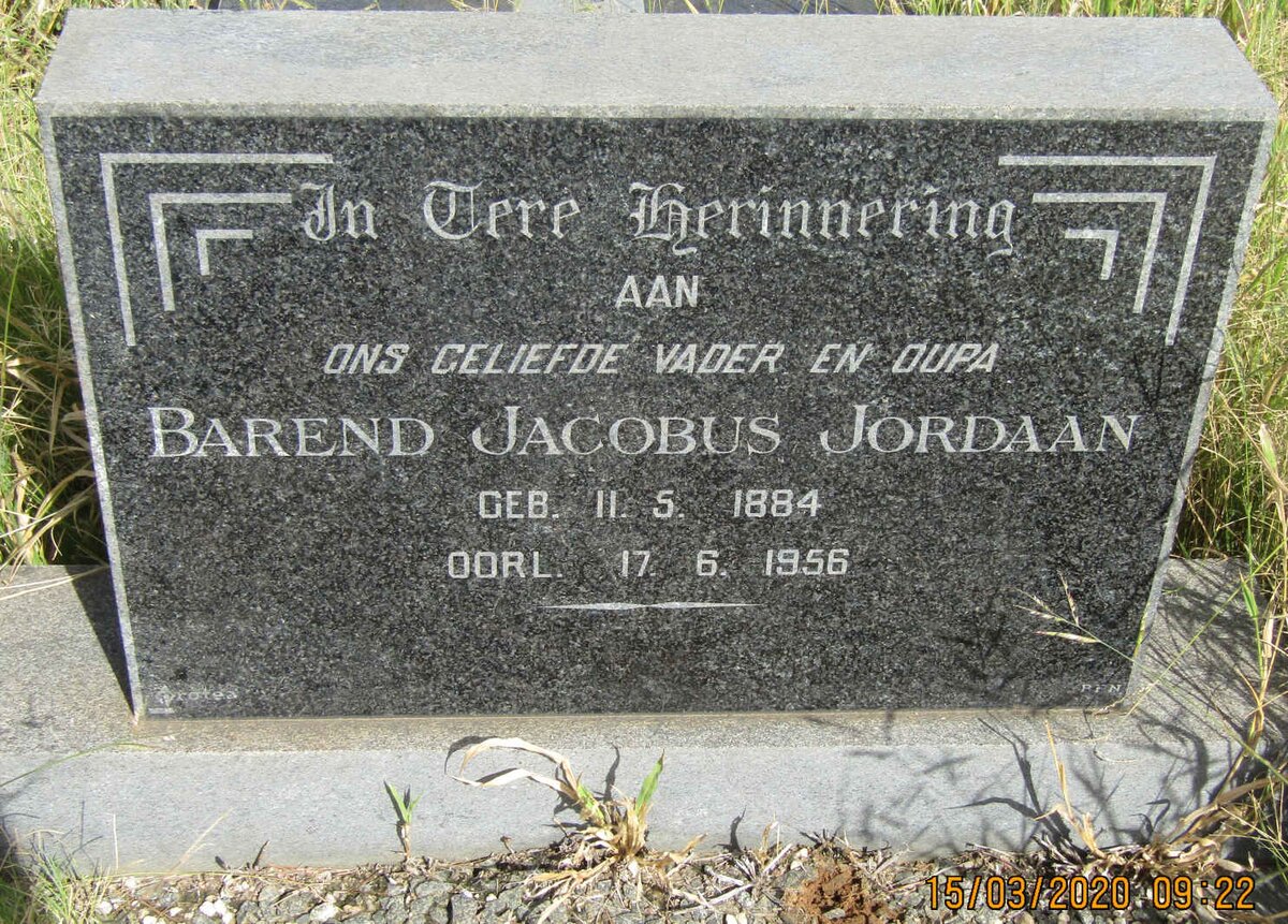 JORDAAN Barend Jacobus 1884-1956