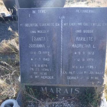 MARAIS Susanna J. nee OLIVIER 1942-1979 :: MARAIS Magrietha E. 1973-1979