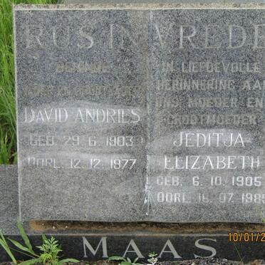 MAAS David Andries 1903-1977 &amp; Jeditja Elizabeth 1905-1985