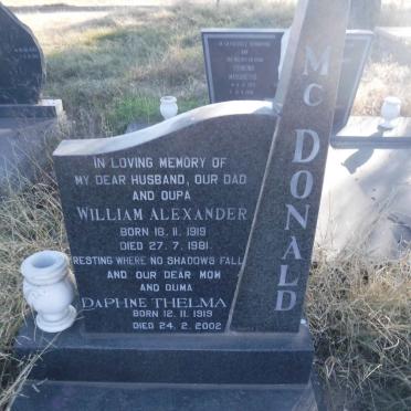 Mc DONALD William Alexander 1919-1981 &amp; Daphne Thelma 1919-2002
