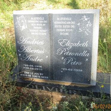 OLIVIER Andries Albertus 1956-2016 &amp; Elizabeth Petronella 1958-