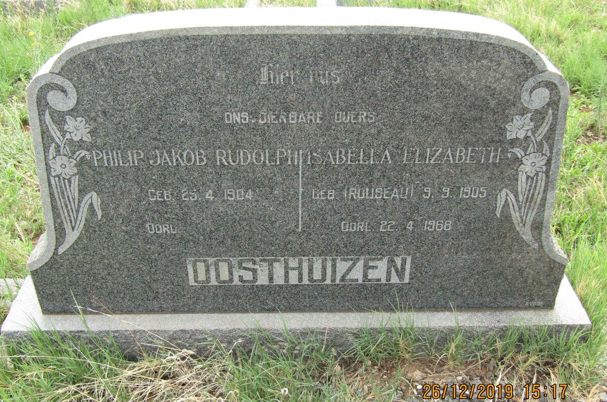 OOSTHUIZEN Philip Jakob Rudolph 1904- &amp; Isabella Elizabeth ROUSEAU 1905-1968