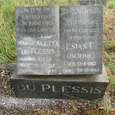 PLESSIS Esias E., du 1910-1967 &amp; Maria Aletta UYS 1917-1975