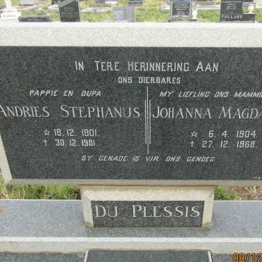 PLESSIS Andries Stephanus, du 1901-1981 &amp; Johanna Magdalena 1904-1968