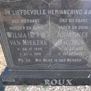 ROUX Johannes Jacobus 1939-2002 &amp; Wilma D.J.H. VAN NIEKERK 1949-1999
